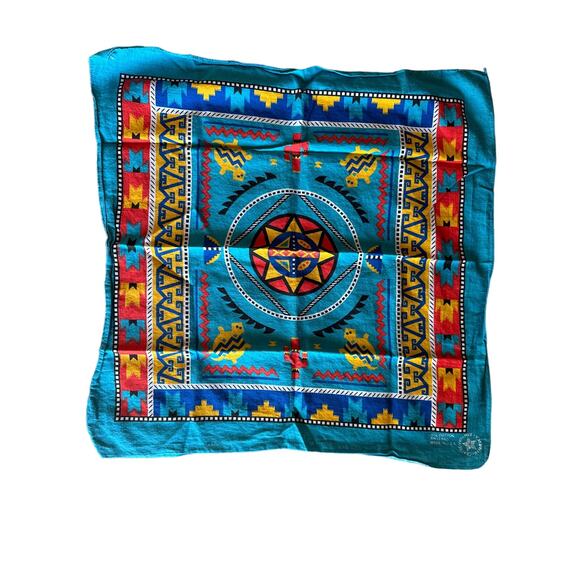 Unbranded Other - Vintage Southwest Themed Blue Red Yellow USA Made Bandana